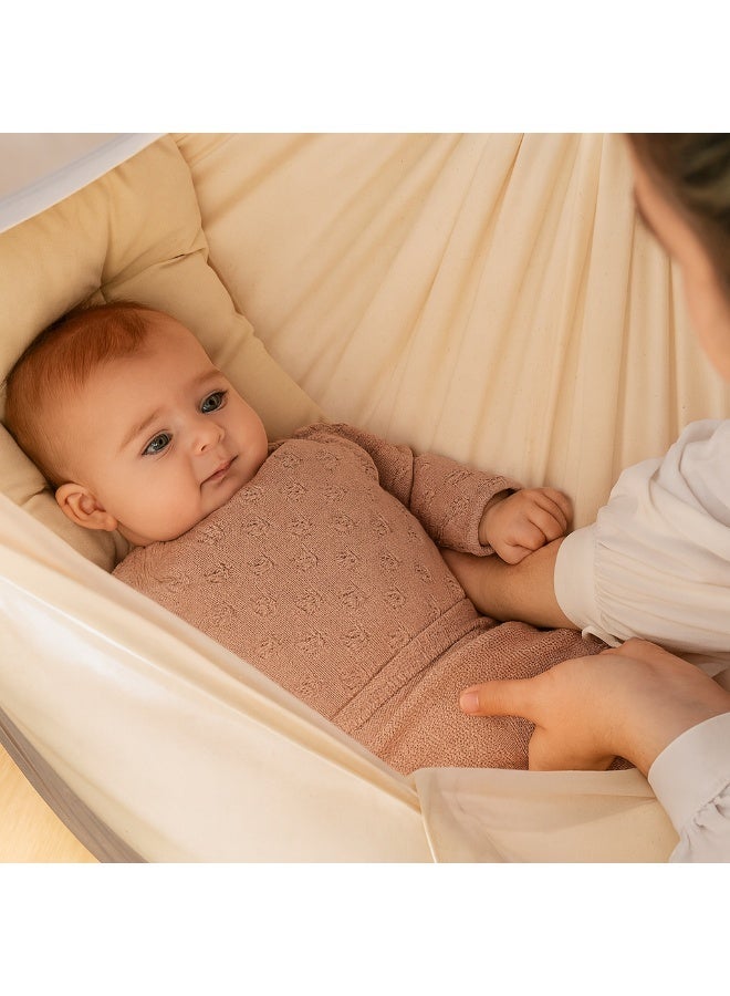 Moonboon Classic Baby Sleep Bundle - Organic Sleep System Hammock | Includes Bluetooth Motor & Tripod Stand | Danish Design for Better Baby Sleep (Nature, White Tripod) - Image 3